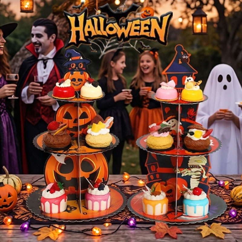 Spider Web Halloween Decoration - 1-4개입 3단 거미줄 디저트 스탠드 장식,