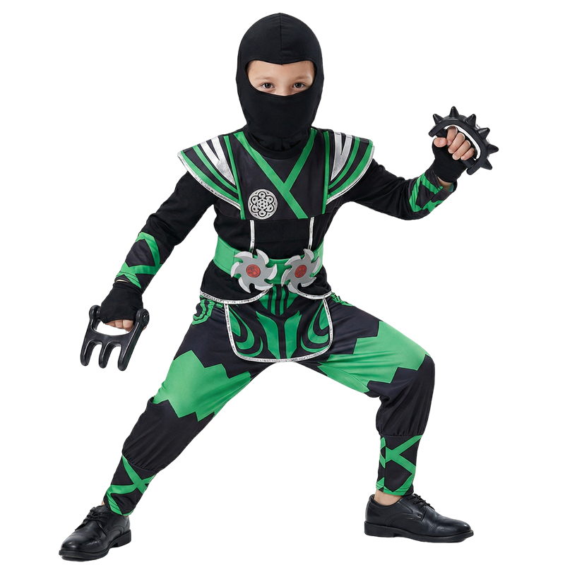 Halloween Costume Kids - 어린이를위한 녹색 닌자 의상 9PC 장난감