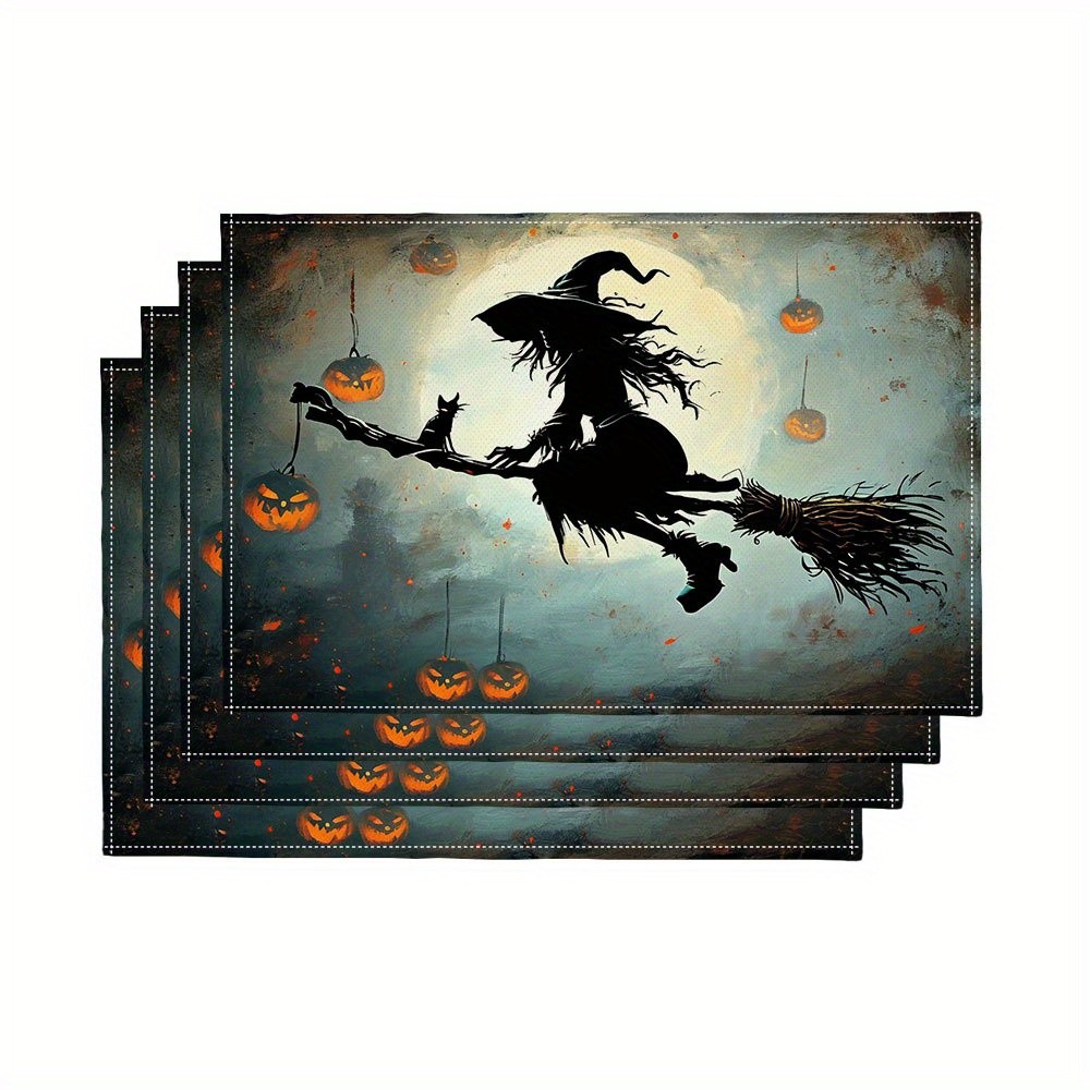 Pumpkin Lantern Halloween - 무서운 할로윈 마녀와 호박 모양 플레이스매트