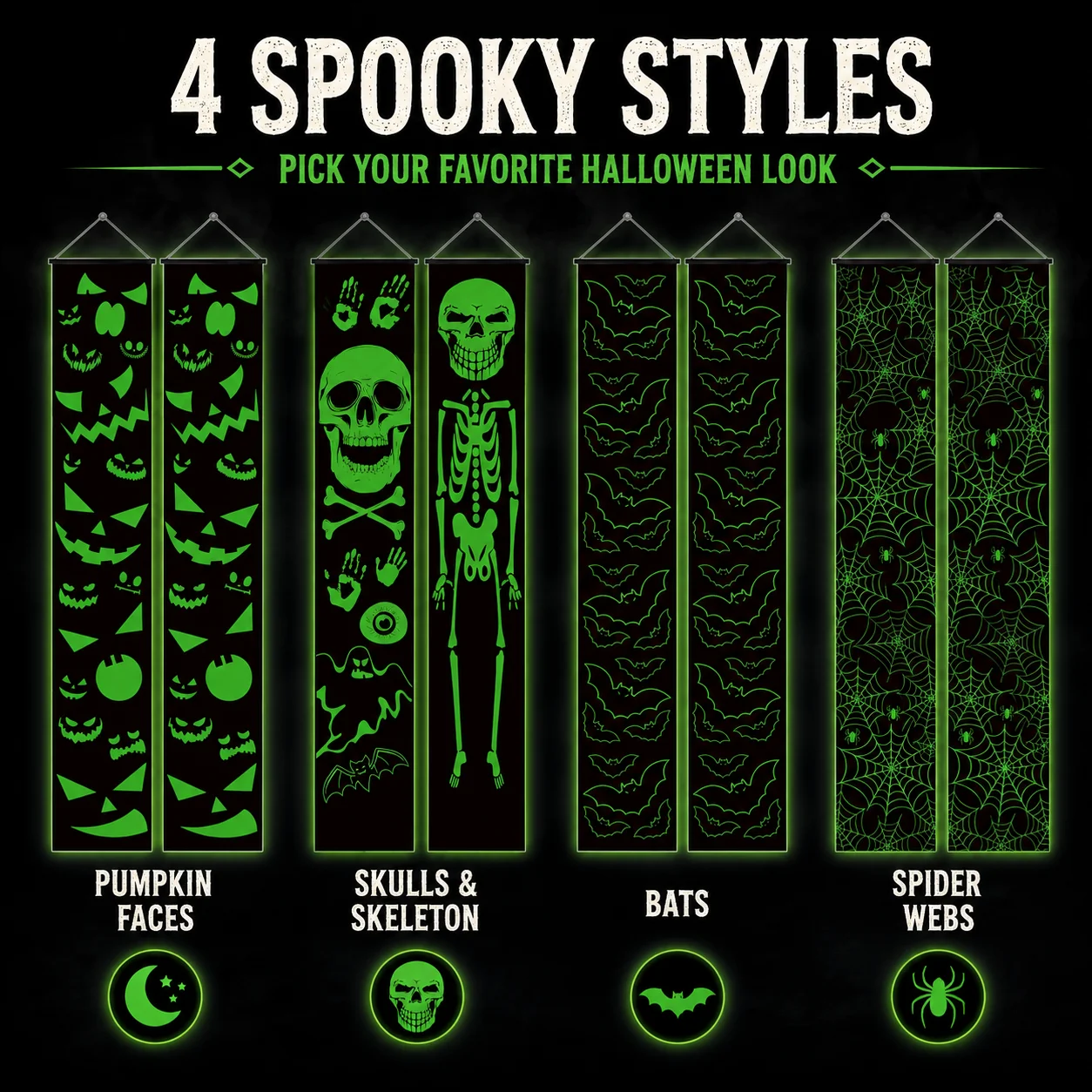 어두운 곳에서 빛나는 할로윈 현관 장식용 배너 2개,  - Halloween Skeleton Decoration 리뷰 및 가격