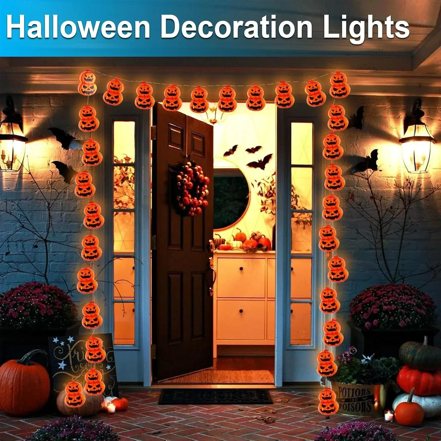 잭 오 랜턴 모양의 전구 스트링 조명, 건전지로 작동하 - Halloween Led String Lights Orange 리뷰 및 가격