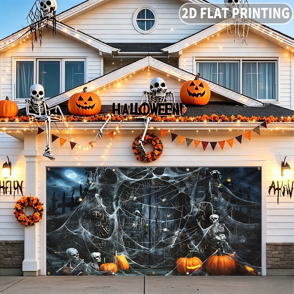 2D 평면 할로윈 파티 차고 배너 1개, 할로윈 해골, - Spider Web Halloween Decoration 리뷰 및 가격