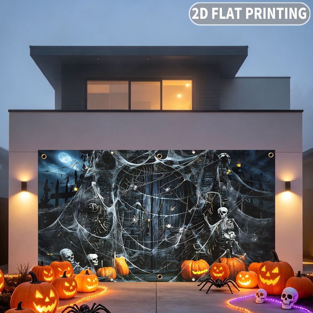 2D 평면 할로윈 파티 차고 배너 1개, 할로윈 해골, - Spider Web Halloween Decoration 리뷰 및 가격